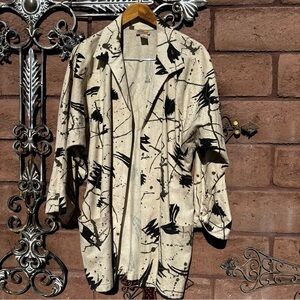 Vintage George Georgiou Coat Silk Beige Black Open Front Artsy Medium Cyprus